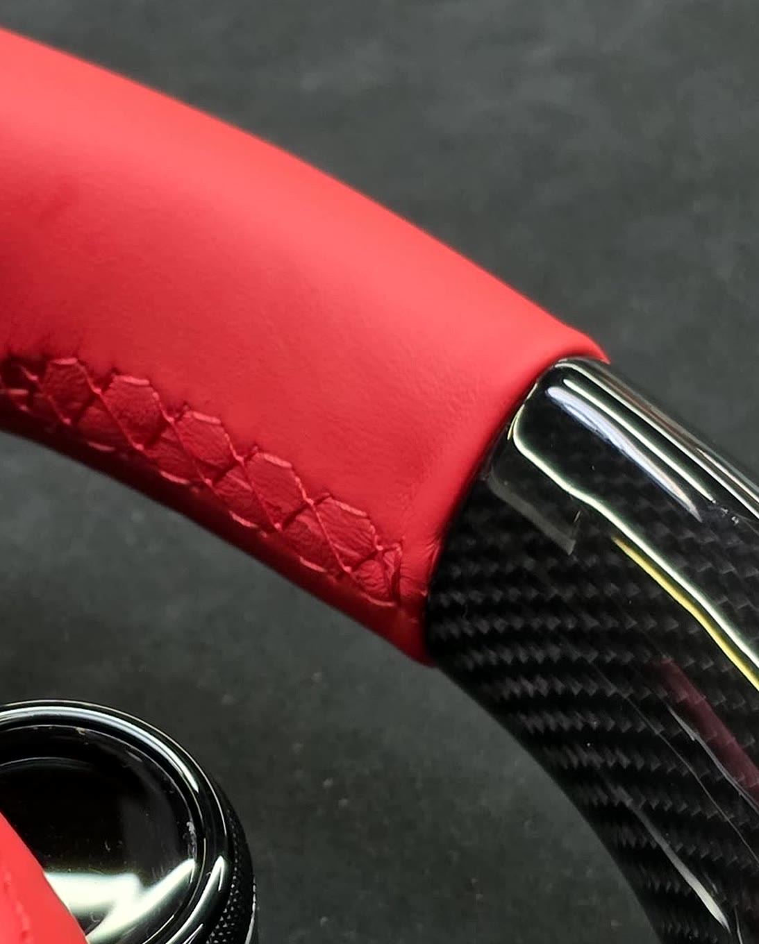 Red leather finished right up to the carbon trim.