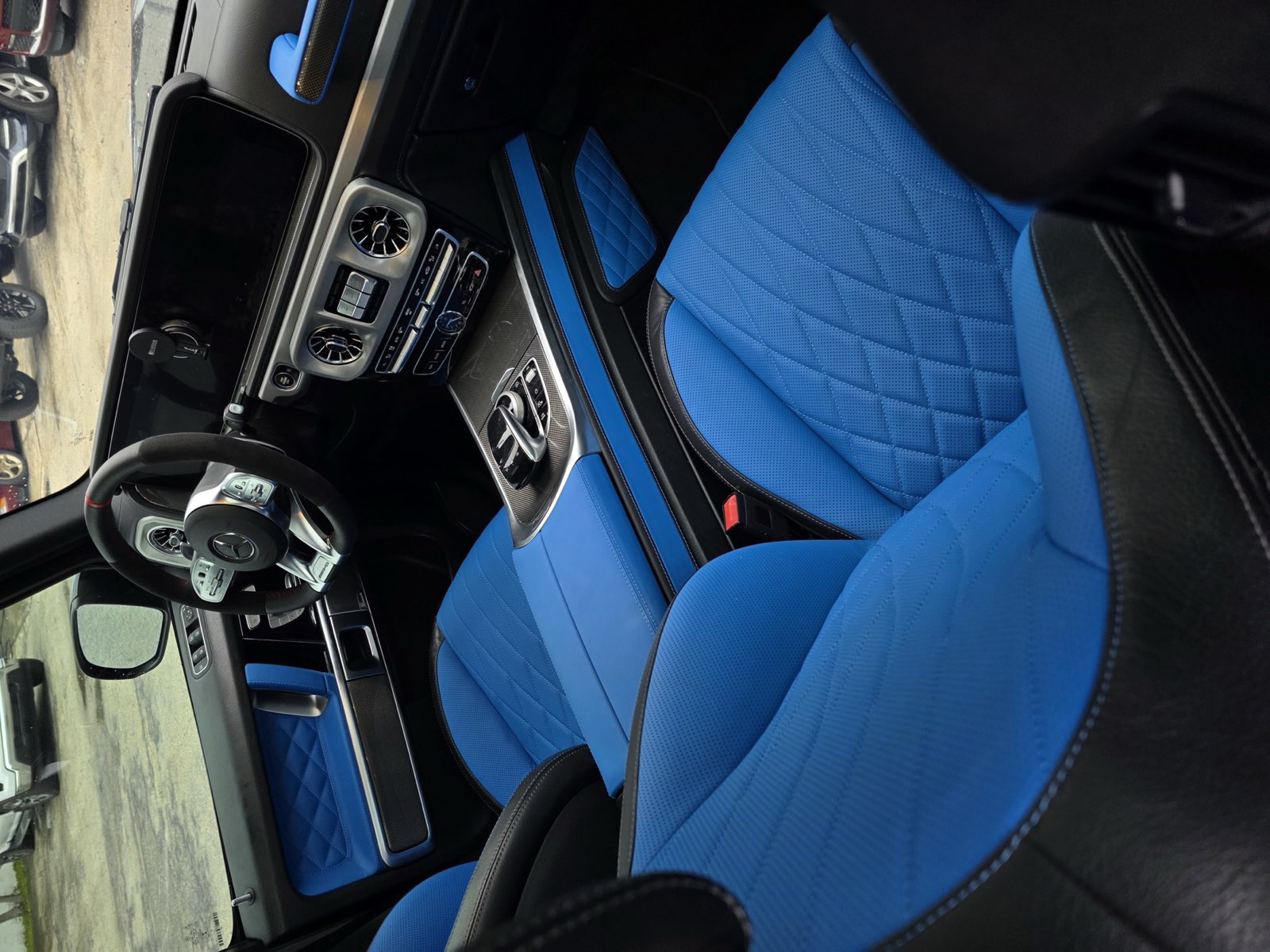 A G-Wagon front row in bright blue leather