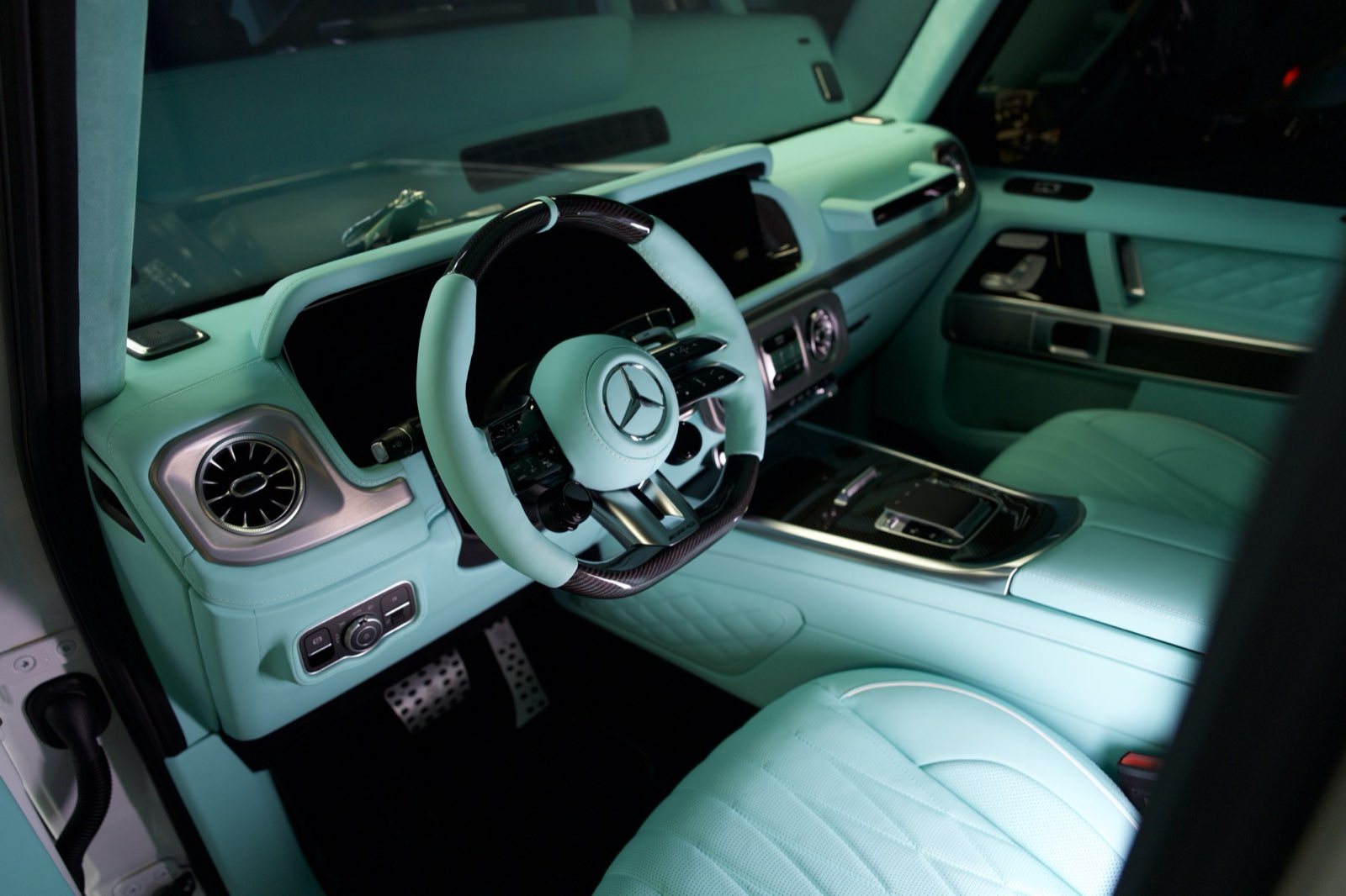 A G-Wagon cockpit in Tiffany blue leather