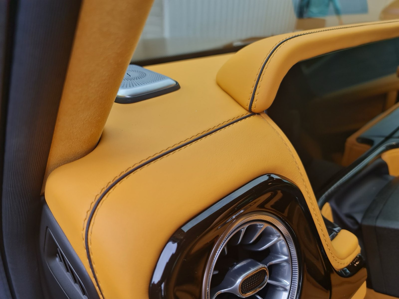 The yellow dashboard of a G-Wagon