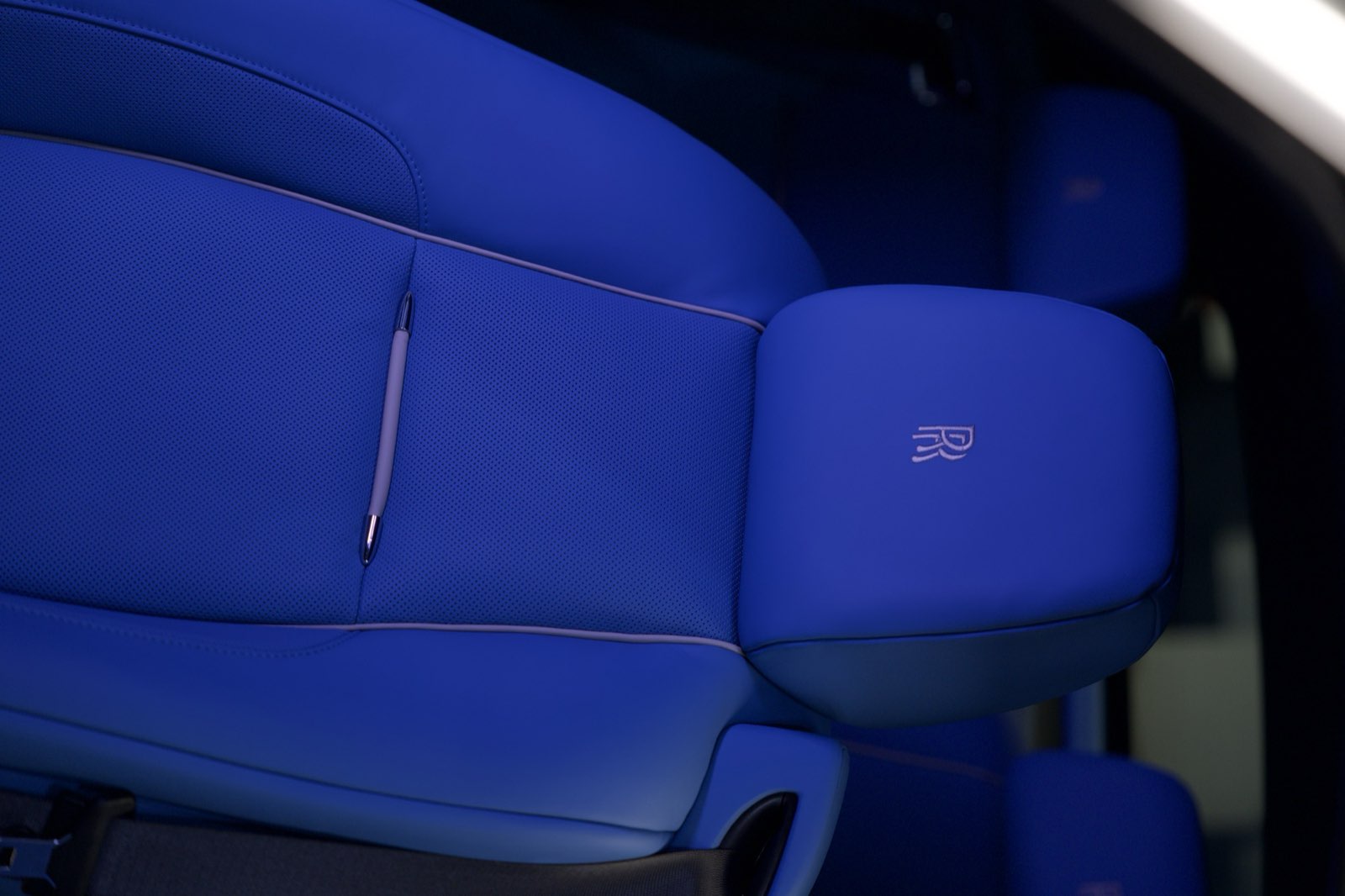A Rolls-Royce front seat re-trimmed in royal blue leather