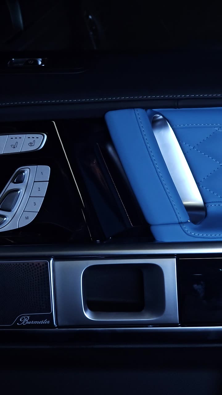 A G-Wagon door panel in bright blue leather