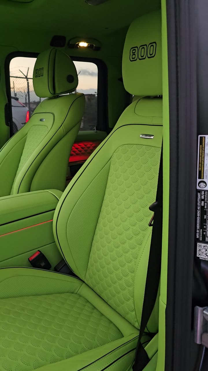 G-Wagon seats in lime green quilted leather