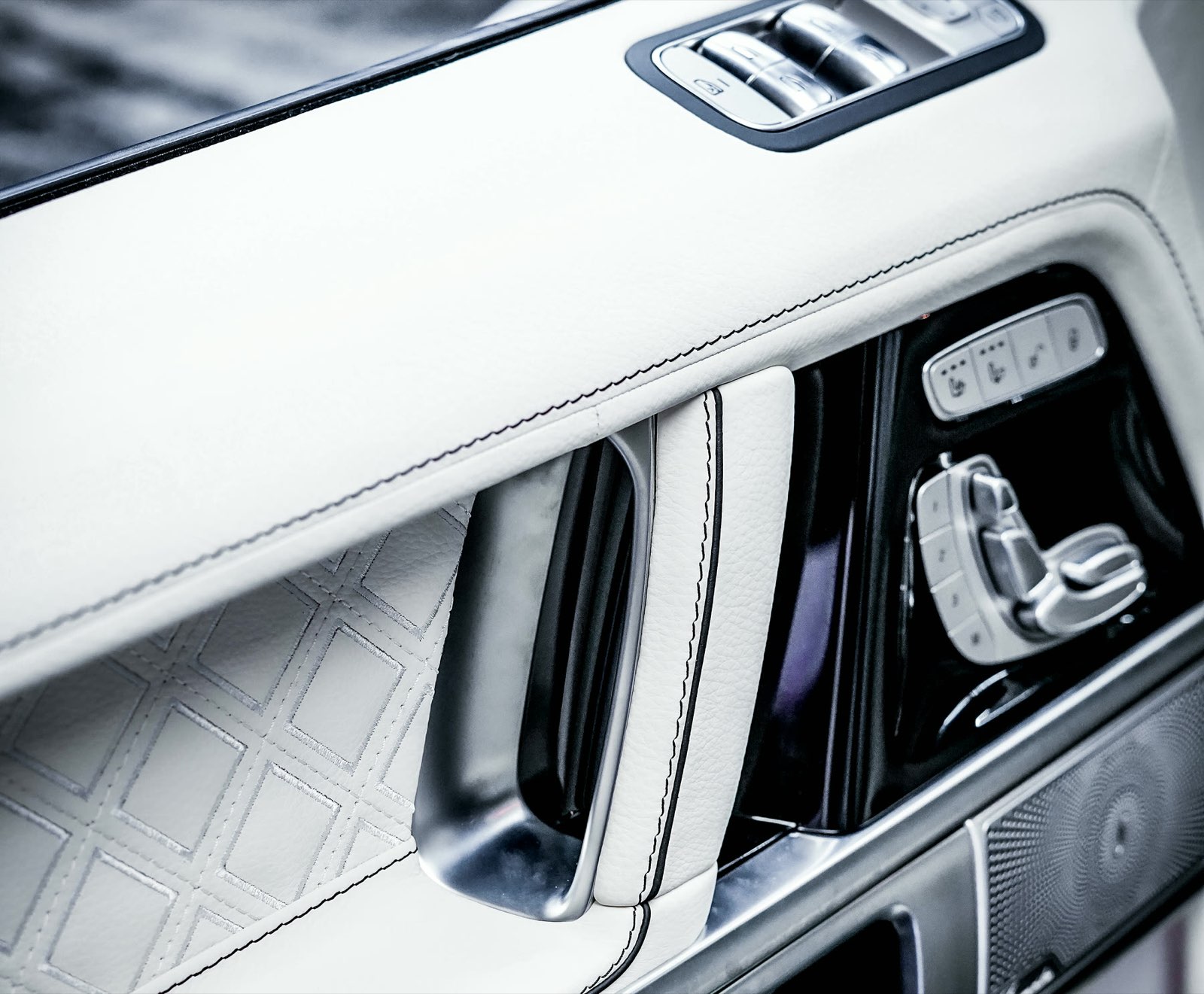 A G-Wagon door panel in white quilted leather